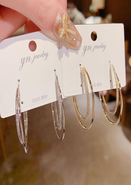 

925 silver big double hoop earrings for women fashion jewelry4856828, Golden;silver