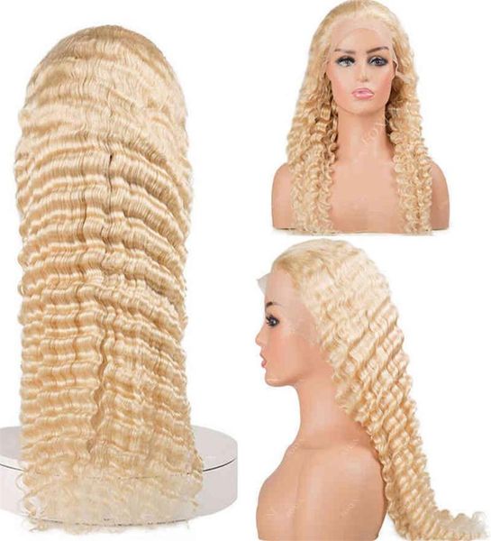 

180 density 12a long blonde hd lace closure wigs 13 6 transparent lace frontal wig 613 40inch deep wave wig black women228h8411356, Golden;white