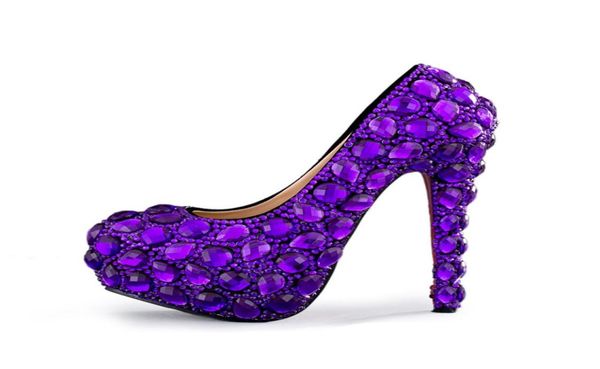 

women high heels purple crystal handmade bride marriage shoes wedding party prom pumps plus size ceremony shoes7043587, Black