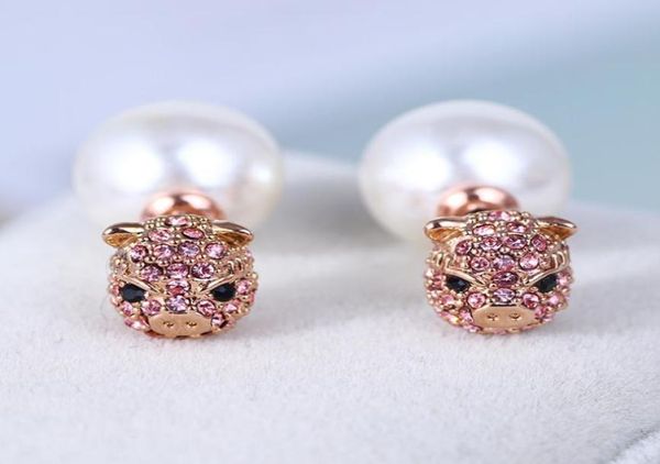 

fashion new york fashion real gold plated pink full rhinestone crystal fly pig pearl brand k letter s stud earrings9910331, Golden;silver
