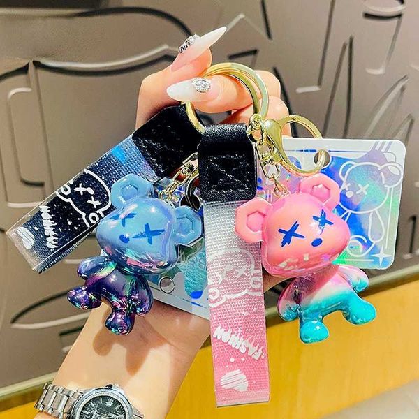 

key rings fashion new graffiti bear keychain keyring for women bag car key chain trinket jewelry xmas gift souvenirs l230719, Slivery;golden