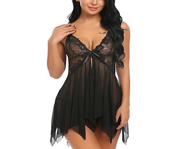 

womens transparent lace lingerie babydoll gstring dress ladies underwear nightwear costumes femenina2758964, Black;red