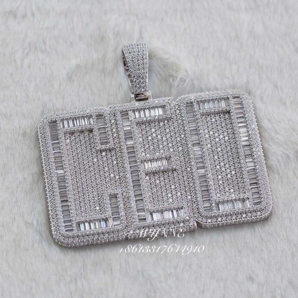 

ceo baguette cool rapper hip hop full iced out s925 moissanite custom letter pendant, Silver