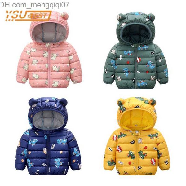 

coat winter boys and girls long sleeve cartoon dinosaur down jacket children's boys and girls' jacket children's hooded zippe, Blue;gray