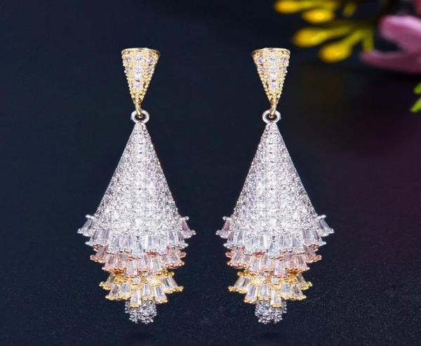 

luxury charm skirt diamond earring designer for woman party south american aaa cubic zirconia copper bride wedding engagement gold3044758, Golden