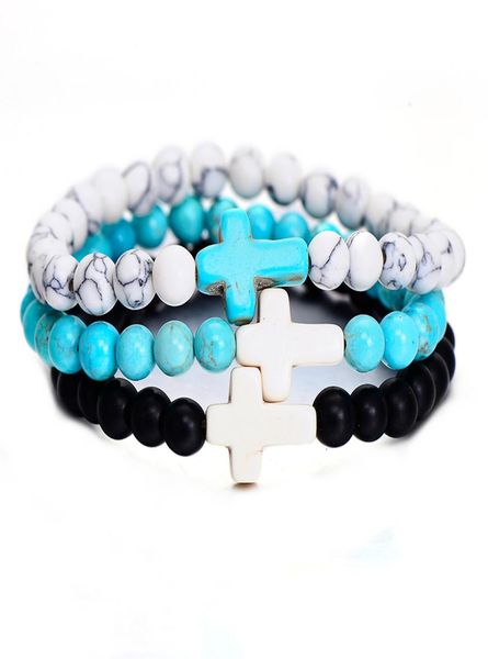 

trendy 8mm black lava stone turquoise bead cross bracelet essential oil diffuser bracelet for women men jewelry2895128