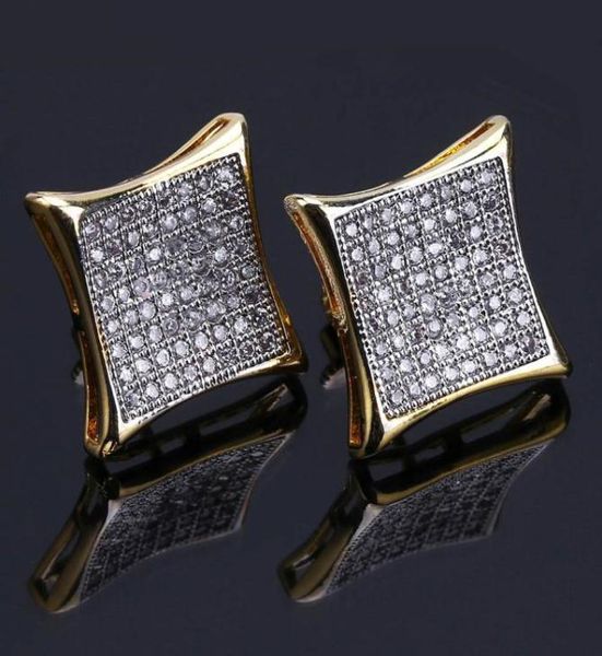 

stud earrings jewelry for women new fashion exquisite glarings zircon square earrings luxury hip hop 18k gold plated men stud earr4680380, Golden;silver