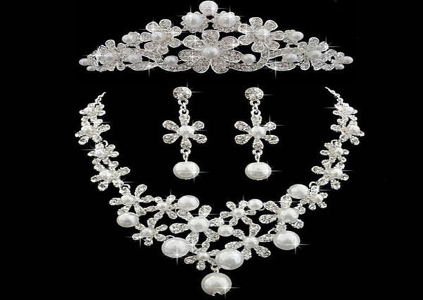 

pearls wedding crows wedding accessories bridesmaid jewelry accessories bridal accessories set crown necklace earrings9837489, Silver