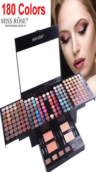 

miss rose 180 colors eyeshadow palette makeup shimmer matte contouring kit 2 face powder blush 1 eyeliner 6 sponge brush makeup gi2997655