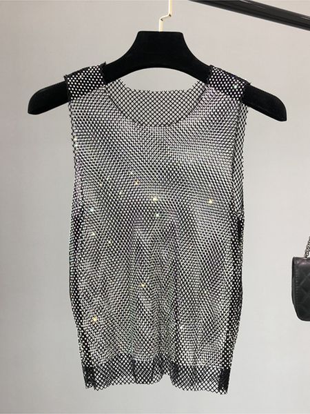 

women s tanks camis crystal beading shiny party club hollow out diamonds stamping winky sleeveless vest 230718, White
