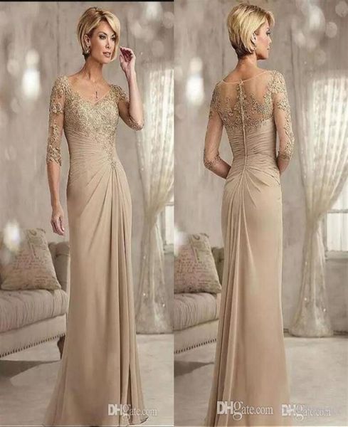 

champagne mother of the bride dresses long 2019 scoop neck chiffon wedding guest mother039s dresses half sleeves formal evening2403696, Black;red