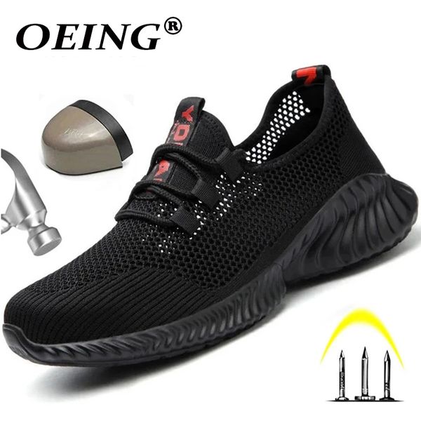 

safety shoes work boots breathable safety shoes men's lightweight summer anti-smashing piercing work sandals protective single mesh sne, Black;brown