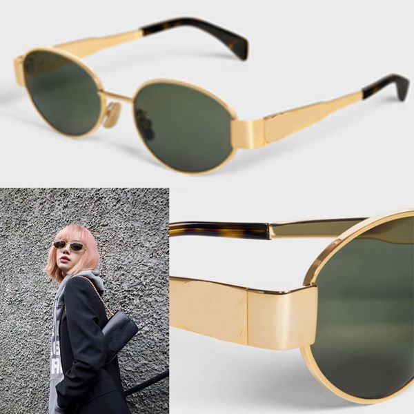 

triomphe lady oval frame sunglasses cl40235 womens gold wire mirror frame green lens metal mirror leg triplet signature on temple official o, White;black