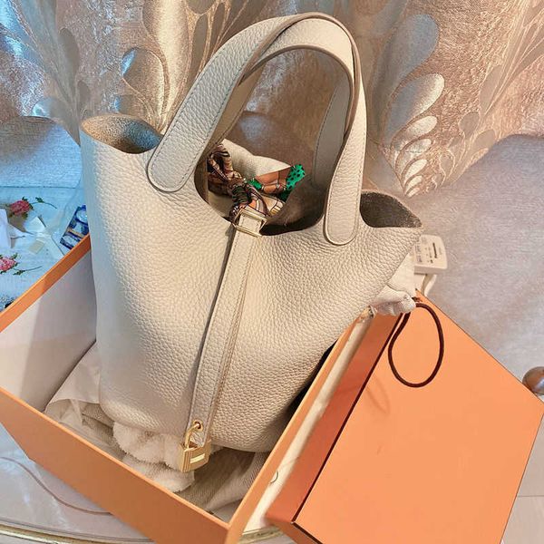 

luxury picotin lock bag vegetable basket bag women's new fashion soft pu litchi bucket korean mother handbag 3971