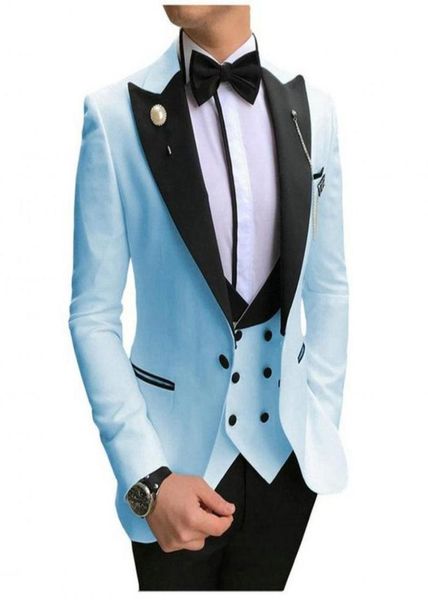 

slim fit light blue groom tuxedos peak lapel groomsmen mens wedding dress style man jacket blazer 3 piece suitjacketpantsvestt4541212, Black;gray