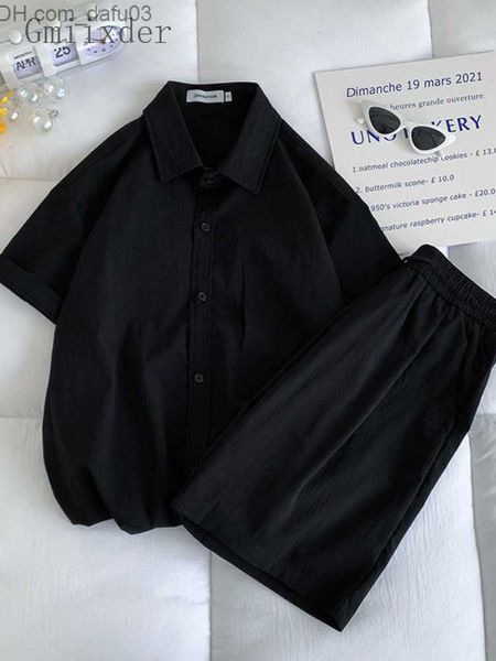 

men's tracksuits men's large casual set 2022 new solid japanese button short sleeve+elastic waist short sleeve 4xl men's trac, Gray