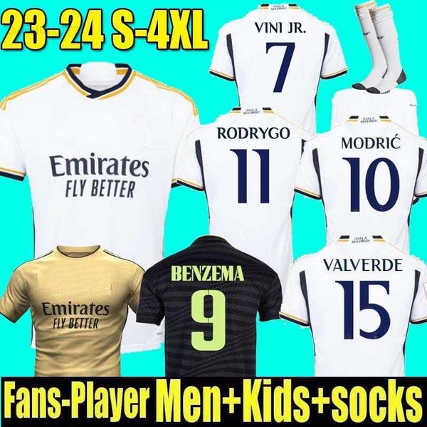 

xxxl 4xl benzema final soccer jerseys 22 23 24 fans player football shirt vini jr tchouameni modric valverde 2023 2024 men kids real madrids, White;black