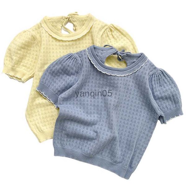 

pullover children knit pullovers princess soft breathable girls shirt cotton knitted vintage girls lace collar clothing hallow out hkd23071, Blue