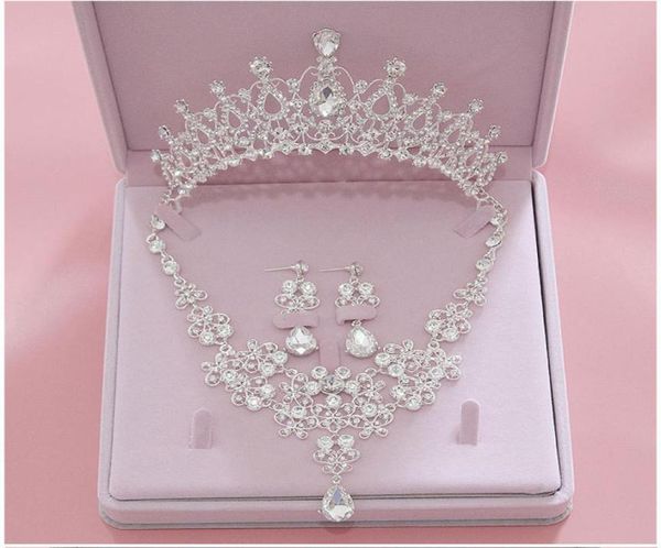

bling bling set crowns necklace earrings alloy crystal sequined bridal jewelry accessories wedding tiaras headpieces hair3385729, Silver