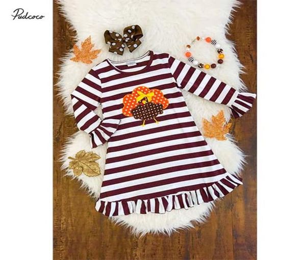 

kids toddler baby girls dress thanksgiving turkey striped ruffle dress casual loose summer clothes outfit 16y5597077, Red;yellow