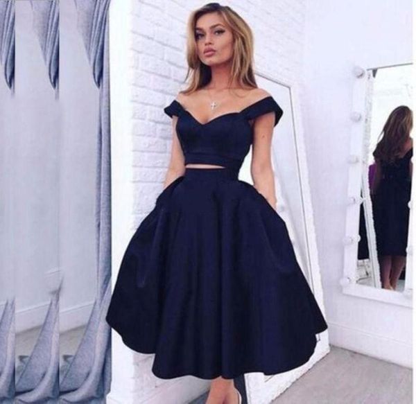 

gorgeous dark navy blue prom dress 2 pieces tea length short summer special occasion dress cocktail evening party dress women wear8945695, Black