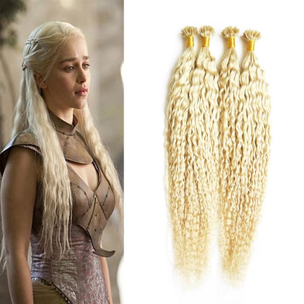 

200g remy human hair nail u tip hair extensions curly pre bonded hair on keratin capsules blonde 1g strand206j, Black