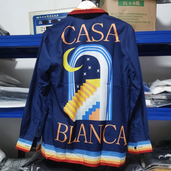 

men's casual shirts colorful stripe fantasy gate orange moon print casablanca long shirt men women oversize hawaii beach clothes 230718, White;black