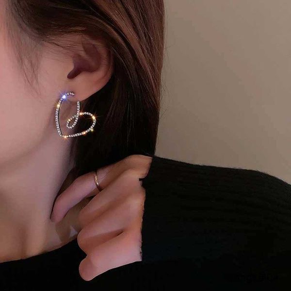 

charm luxury full diamond heart earrings simple rhinestone hoop earrings women girls summer beach party jewelry r230719, Golden