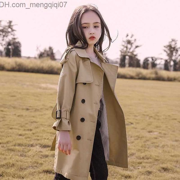 

jackets spring and autumn cotton children's girls' long trench coat fashion british style windproof jacket girls' cotton chil, Blue;gray