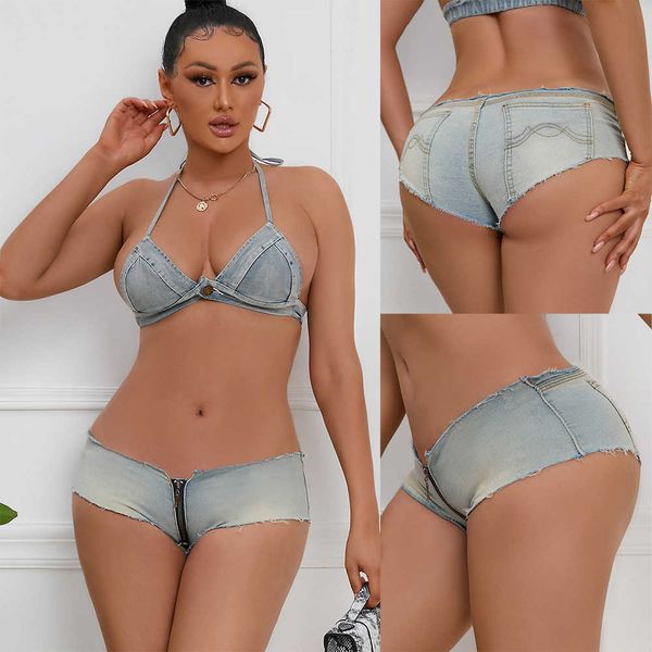

4007# jeans low rise denim shorts women's high stretch plus size broken hole 230719, Blue