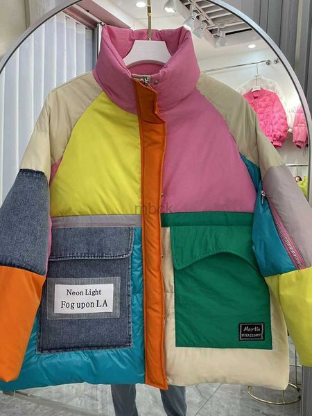 

women's down parkas denim spliced fashion down jackets women winter jacket big pocket zipper patchwork puffer coat parkas female hkd230, Black