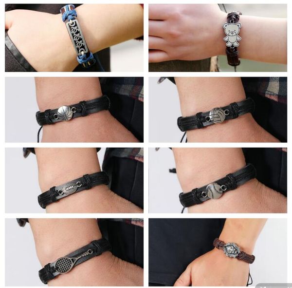 

100% cowhide bracelet football basketball volleyball baseball rugby tennis racquet man genuine leather bracelet, Golden;silver