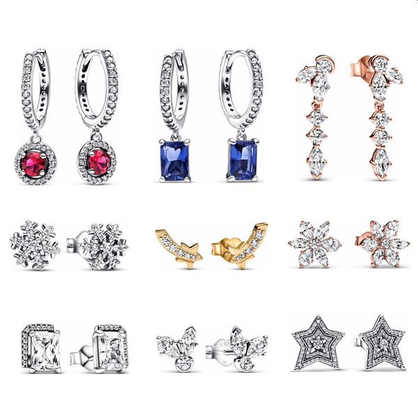

designer jewelry stud earrings for women s925 silver christmas star snow fringe earrings square diamond diy fit pandora lovers gift earrings, Golden;silver