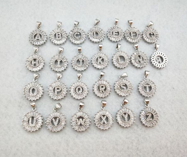 

silver color round micro pave crystal cubic zirconia 26 letter pendants charms diy necklace jewelry for woman pd9008694509