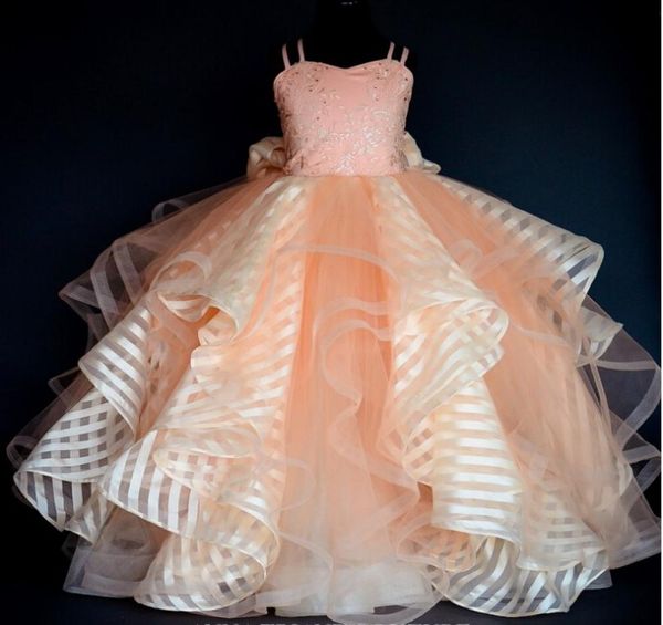 

sweetheart ball gown sleeves floor length appliques ruffles tiers new coming wedding dress flower girl dress peach6465476, White;blue