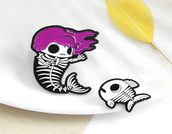 

mermaid pins mermaid skeleton fishbone brooch purple hair mermaid fish bone skeleton kids enamel pins badge brooch2006232, Blue