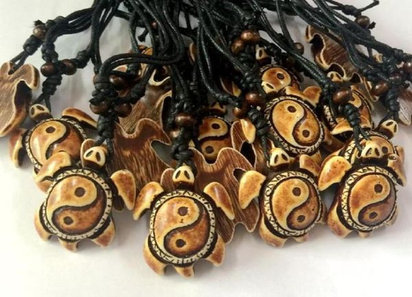 

12 pcs whole tibetan yak bone yin yang turtle charm pendant necklace cord choker necklace2554902, Silver