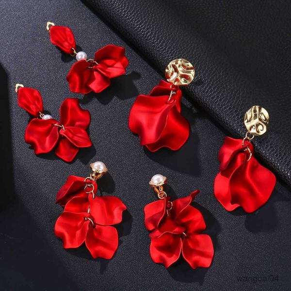 

charm new design fashion statement red flower petal clip on earrings for women new party earring for women jewelry r230719, Golden
