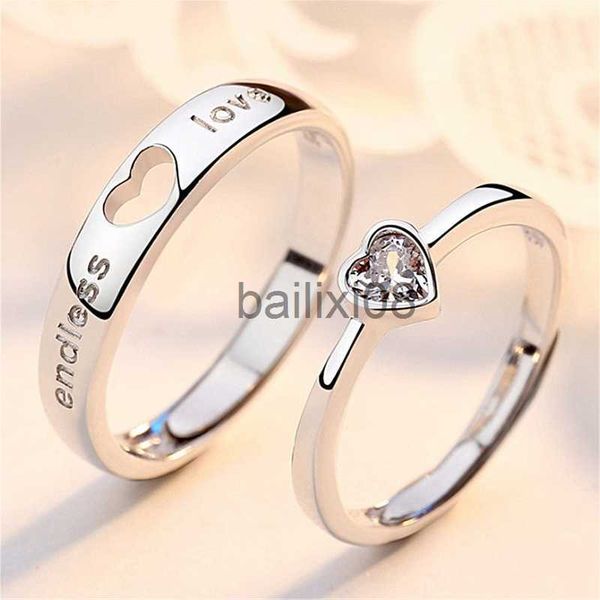 

band rings 2pcs/sets zircon heart matching couple rings set forever endless love wedding ring for women men charm valentine's day jewel, Silver
