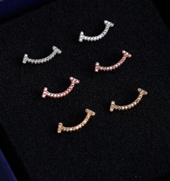 

fashion statement earrings 2019 t geometric earrings for women smile crystal shinning 925 silver stud earring111493064, Golden;silver