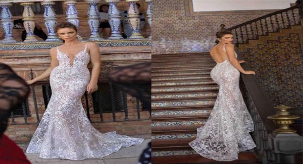 

berta full lace mermaid wedding dresses plunging v neck backless illusion bodices wedding bridal gowns fashion new wedding go5914740, White