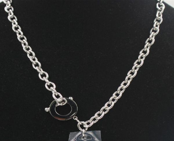 

stainless steel square link chain necklaces for women toggle clasp ot buckle choker collar hip hop heart necklace jewelry4950969, Silver