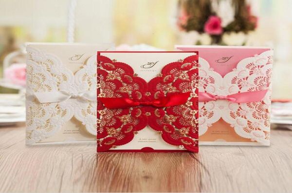 

style flower wedding invitation card marriage pink rectangle invitations with bowknot party decorations custom made1784169, Black