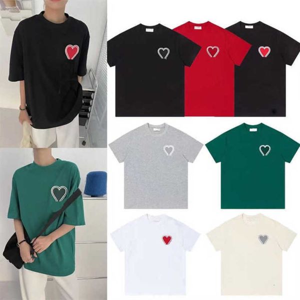 

21 colors mens t shirt shirts for men designer short sleeve amis embroidered red heart solid color big love round neck womens paris t-shirt, White;black
