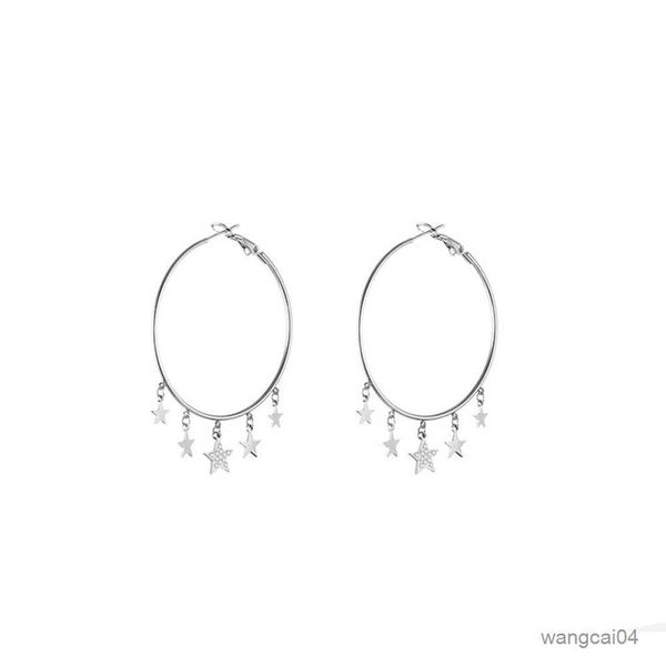 

charm big hoop stainless steel earrings for women multi small crystal star charms tassels jewelry party wedding gift r230719, Golden