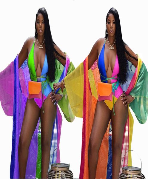 

bohemian summer beach tracksuit women set fashion color print playsuit cloak coat two pieces suits casual outfits1546894