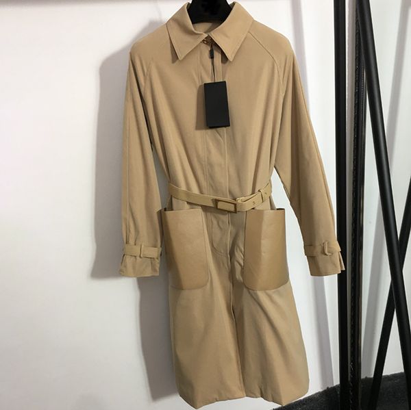 

creative pocket windbreakers outerwear fashion belt designer coats khaki personality long coat winter fall brand jackets clothing, Black