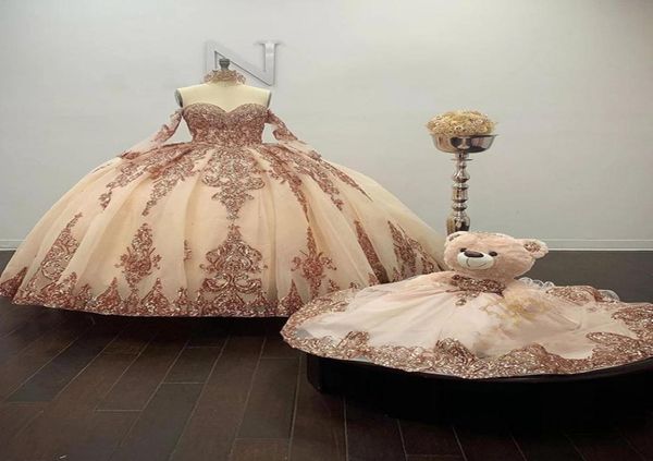 

2021 champagne sparkly ball gown quinceanera dresses detachable sleeves sweetheart sequines applique sweet 16 dress party wear7603954, Blue;red