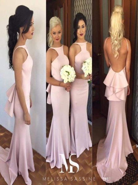 

new arrival glamorous pink long bridesmaids dresses spring fashion mermaid wedding party gowns halter sliim bridesmaid 4834519, White;pink
