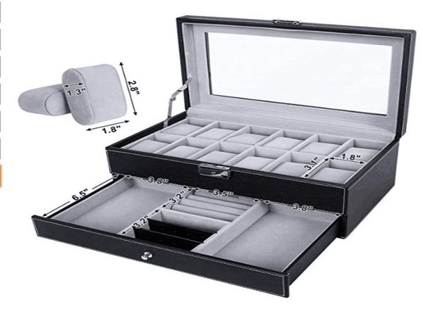 

songmics watch box 12 mens watch organizer jewelry display case lock keys black ujwb0122552347, Black;blue